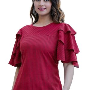 Women’s Viscose Rayon Stripe Printed Straight Regular Fit Top For Women