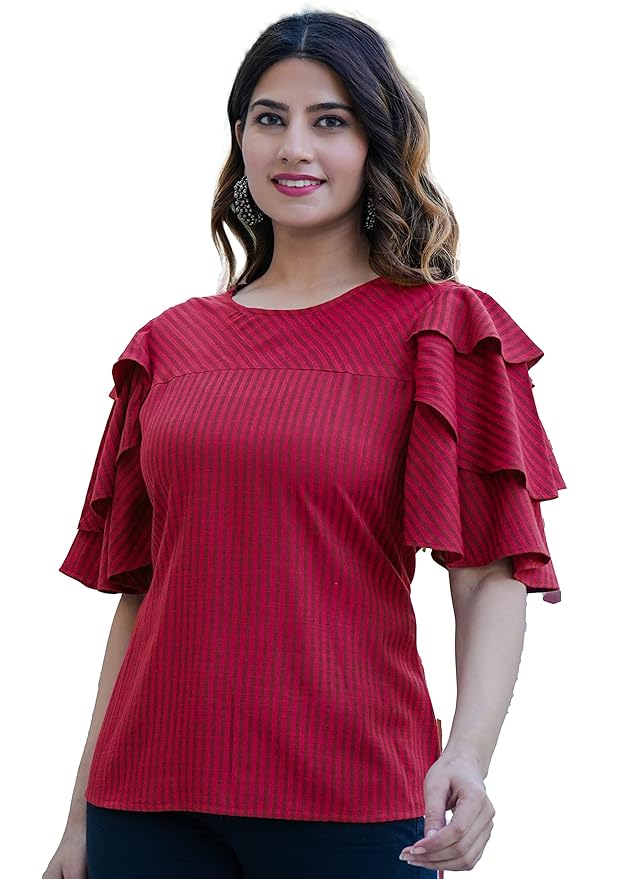 Women’s Viscose Rayon Stripe Printed Straight Regular Fit Top For Women